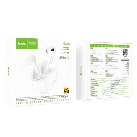 Hoco EW30, TWS, wireless headphones, inserts, BT 5.3, 30/300 mAh, white-9