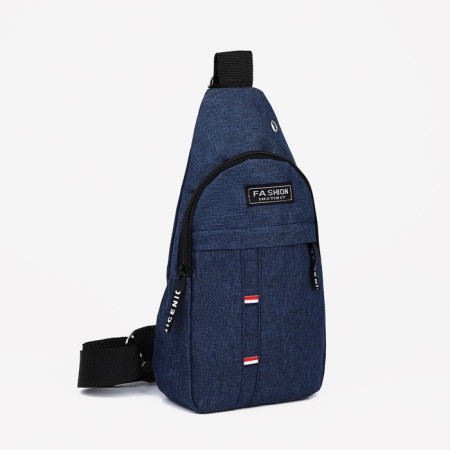 Male sling bag from textiles, headphone opening, blue color-1