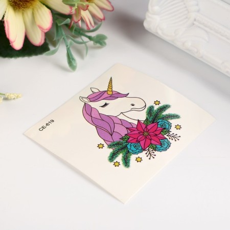 Tattoo on the body color "Unicorn in flowers" 6x6 cm-1