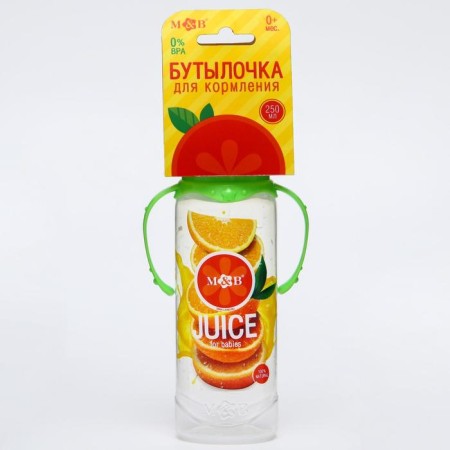 A bottle of feeding "Orange juice", classic throat, 250 ml., 0 months, cylinder, with handles-2