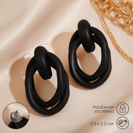 Earrings Metal "Botthega" two ovals, black color