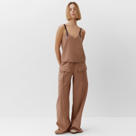 Top female on the straps Minaku: Casual Collection Beige Color, Rr. 48-1