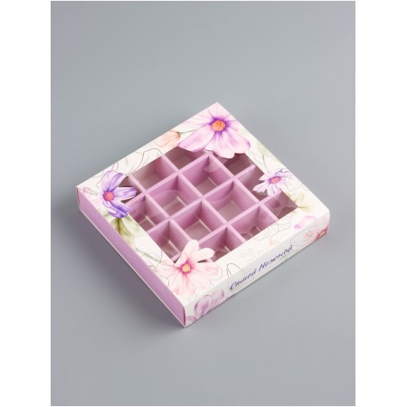 Box for sweets 16 pcs "The most tender", 17.7 x 17.7 x 3.8 cm. Confectionery packaging-3