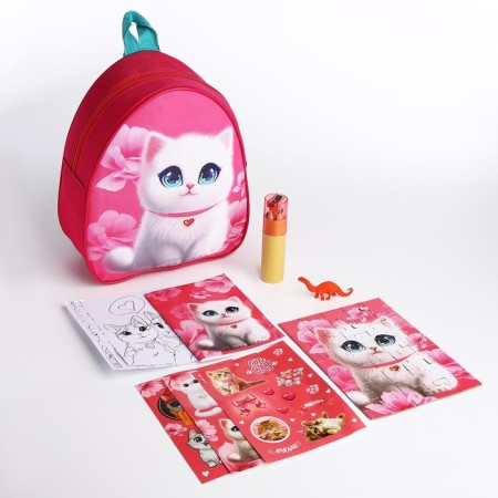 Gift set for a girl with a backpack "Fluffy cat"-1