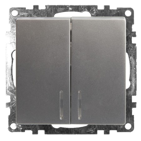 2-clavy switch with indicator, 250V, 10A, Stekker series Katrin, silver, GLS10-7102-03 1022442