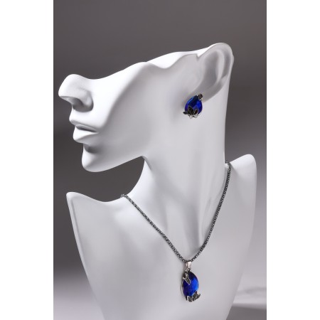 Set 2 objects: earrings, pendant "jacqueline" sheet, blue color in black silver, 45 cm-4