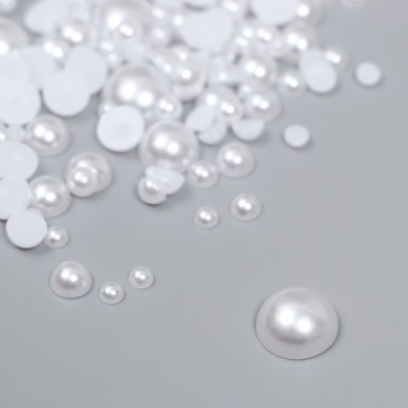 Decor for creativity plastic "Half of beads. White" d = 3-10 mm, set 10 grams-1