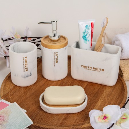 A set of accessories for the bathroom "Style", 4 items (soap dish, soap dispenser, 2 glasses), white color-1