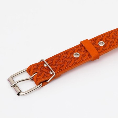 Collar leather embossed single-layer, dimensionless, 64 x 3.5 cm, Osh 31-60 cm, red-3