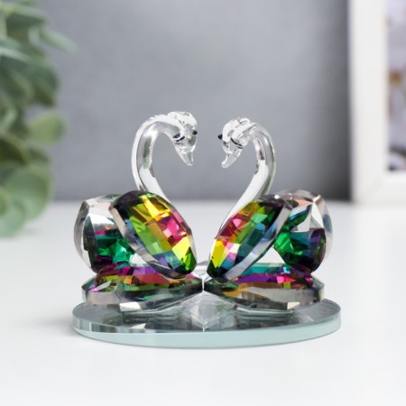 Suvenir glass "Swans with diamond" Green holography 6.5x5x5 cm-2