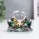 Suvenir glass "Swans with diamond" Green holography 6.5x5x5 cm