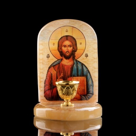 Icon "Jesus Lord Almighty", with a candlestick, selenite-1
