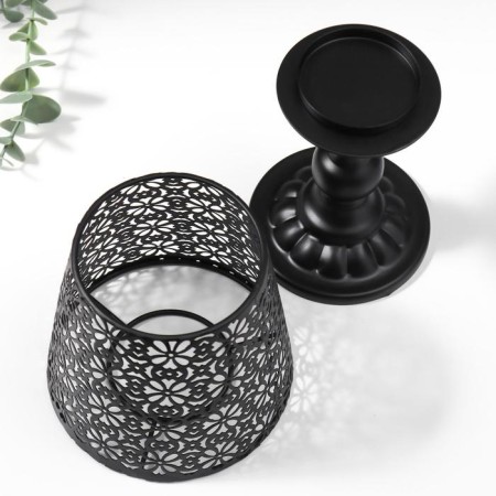 Summary Metal for 1 candle "Llagur with flowers" black 23x11x11 cm-3