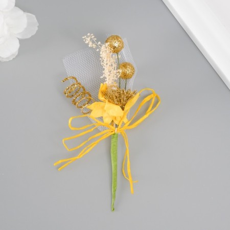 A set of decorative bouquets (12 pcs) "Chrysanthemum" with brilliance, 5x9 cm, yellow