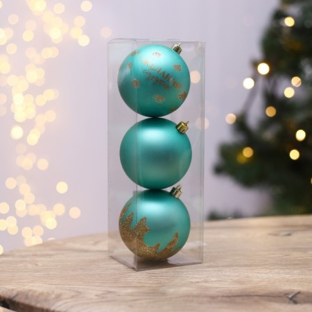 Christmas balls New Year's “desires will come true!”, For the New Year, plastic, d = 8, 3 pcs., Tiffany color-2
