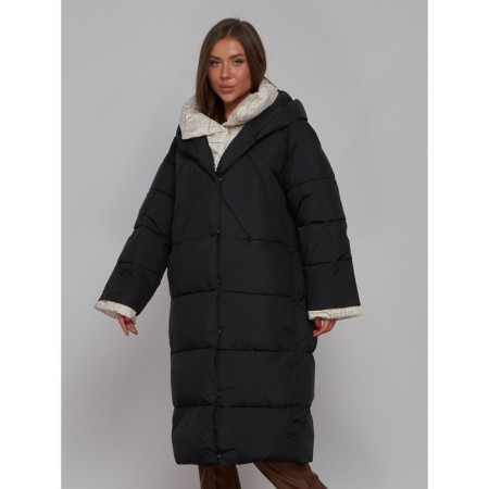 Coat insulated winter female, size 48, black color-3