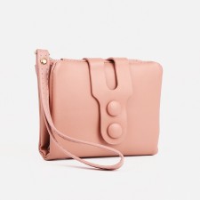Women's wallet on the button, pink color