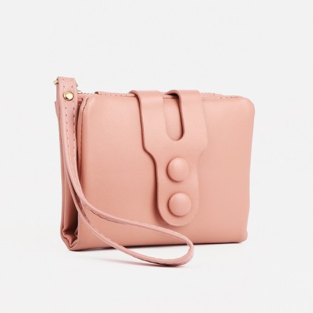 Women's wallet on the button, pink color