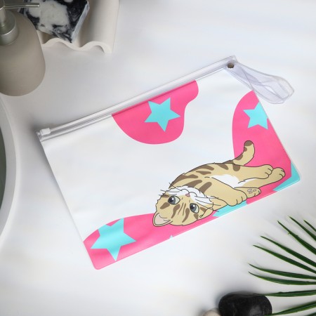 Cosmetic bag with zip-gl, transparent/pink color