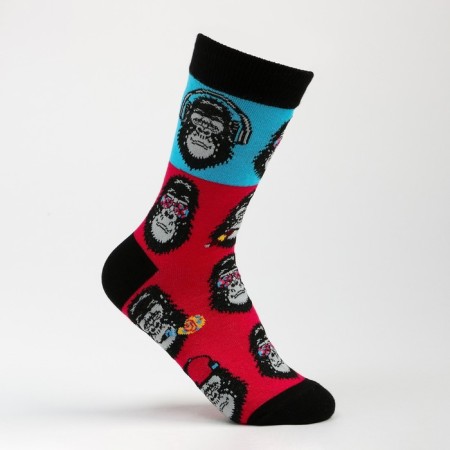 Socks "monkeys", pink/blue color, size 25-27
