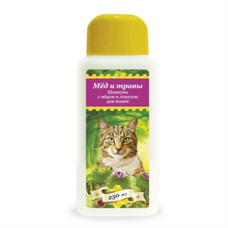 Pchelodar Professional shampoo "honey and herbs" for cats, with honey and burdock, 250 ml