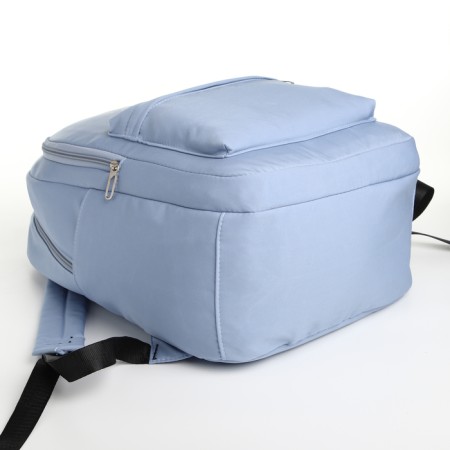 Youth backpack from textiles, 2 parts on lightning, 3 pockets, blue color-4