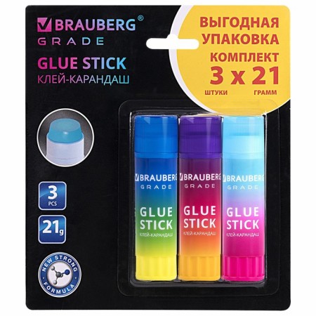 PVP 21 g glue Brauberg Grade, 3pcs, blister 271248-2