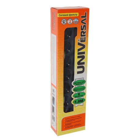 UNIVERSAL 967U-4001 network filter, 6 sockets, 1.8 m, 10 A, PVS 3x0.75, black-1