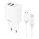 Network charger PERO TC02, 2 USB, 2.1 A, Type-C cable, white