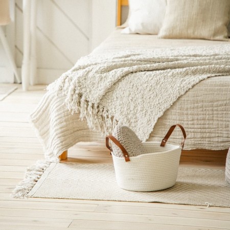 Basket for storage of handmade lauded "Louise", 33 × 33 × 16 cm, white color-5