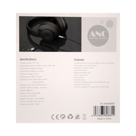 Headquarters SY-ANC885BT, wireless, full-size, Mic, Jack 3.5, noise reduction, black-9