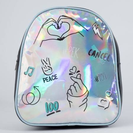 Baby backpack for girls Artificial leather, Peace signs, holography, 27x23 x 10 cm-2