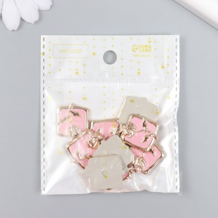 Decor for creativity Plastic "Rose flower" Pink, gold 0.3x1.9x2.3 cm-3