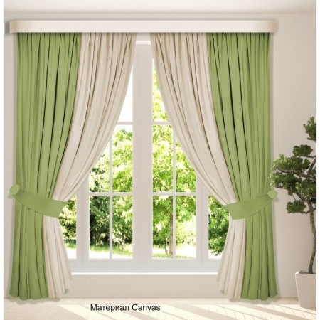 Set of curtains "Canvas", size 200x250 cm, 2 pcs, olive color, light beige
