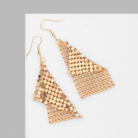 Hanging earrings "rhombus" disco, color gold, 7.5 cm-1