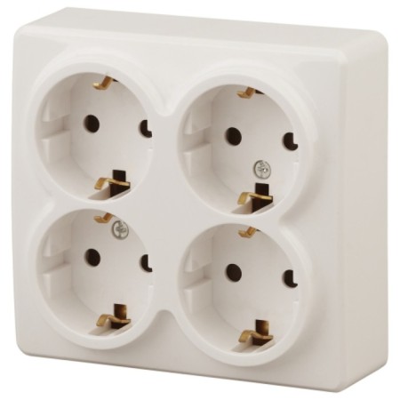 4x2p+E Schuko outlet with curtains, 16A-250V, IP20, OU, ERA expert, ivory bone