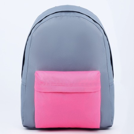 School textile school with a colored pocket, 30x39x12 cm, gray/pink color-2