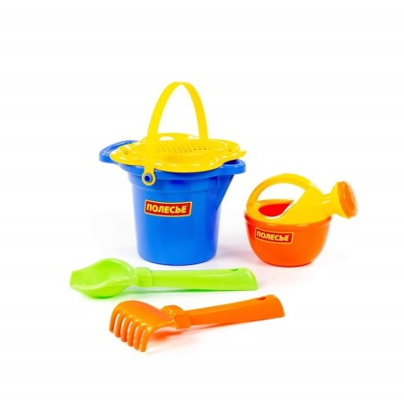 Sanding set: bucket, strainer-flower, scoop, robbery, watering can, color mix-3
