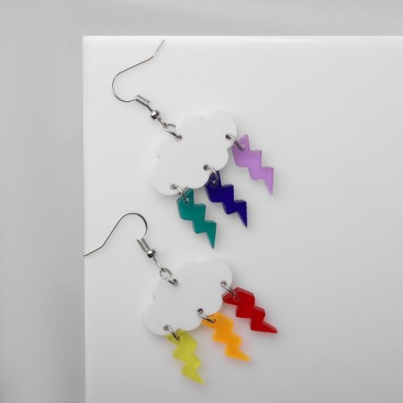 Acryl Earrings "Cloud" with lightning, colored in silver-1