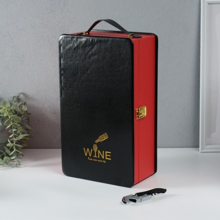 Casket wood, leatherette for 2 bottles "pleasure" black-red 1 object 12x21x36 cm