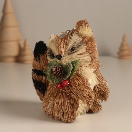 Decor "Raccoon with New Year's branches" 7x10x11 cm-3