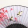 Fan bamboo, textiles h = 21 cm "red sakura with birds" white, with a brush