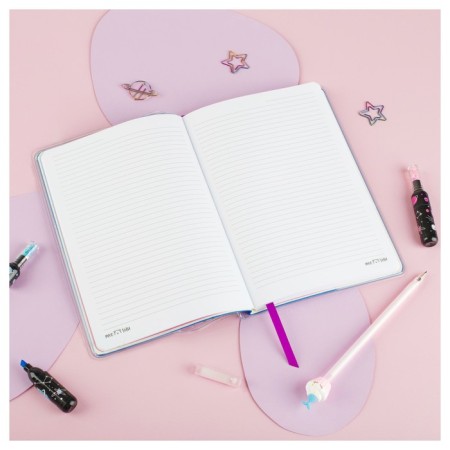 Note book A5 80 sheets in a line, light, leatherette, Meshu "Magic World", removable plastic cover, glitter, holography, offset block-4