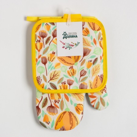 Kitchen set of shares "tulips" Take 17x17 cm, mittens 25x16 cm, 100% p/e-5