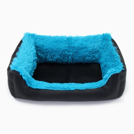 Lesser for animals with a pillow, fur, satin, perioteum, 45 x 45 x 15 cm, black/blue,-4