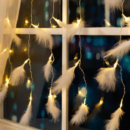 Garland "Curtain" 3 × 1.4 m with nozzles "feathers", IP20, transparent thread, 80 LED, glow warm white, 8 modes, 220 V-2