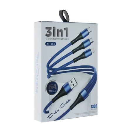 Cable 3 in 1, microUSB/type -C/Lightning - USB, 3 A, 1.25 meters, blue-3