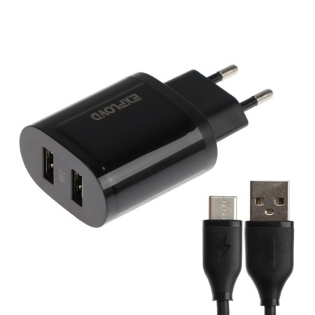 EXPLOYD EX-Z-1434, 2 USB, 2.4 A, Type-C cable, black