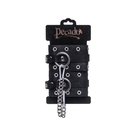 Single -layer shackles with Pecado BDSM eyelets, genuine leather, black-5