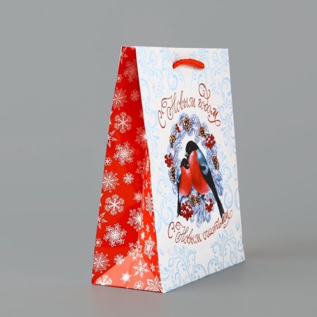 New Year's Gift Laminated Package “Happy New Year”, bullfinches, MS 18 x 23 x 8 cm, New Year-2